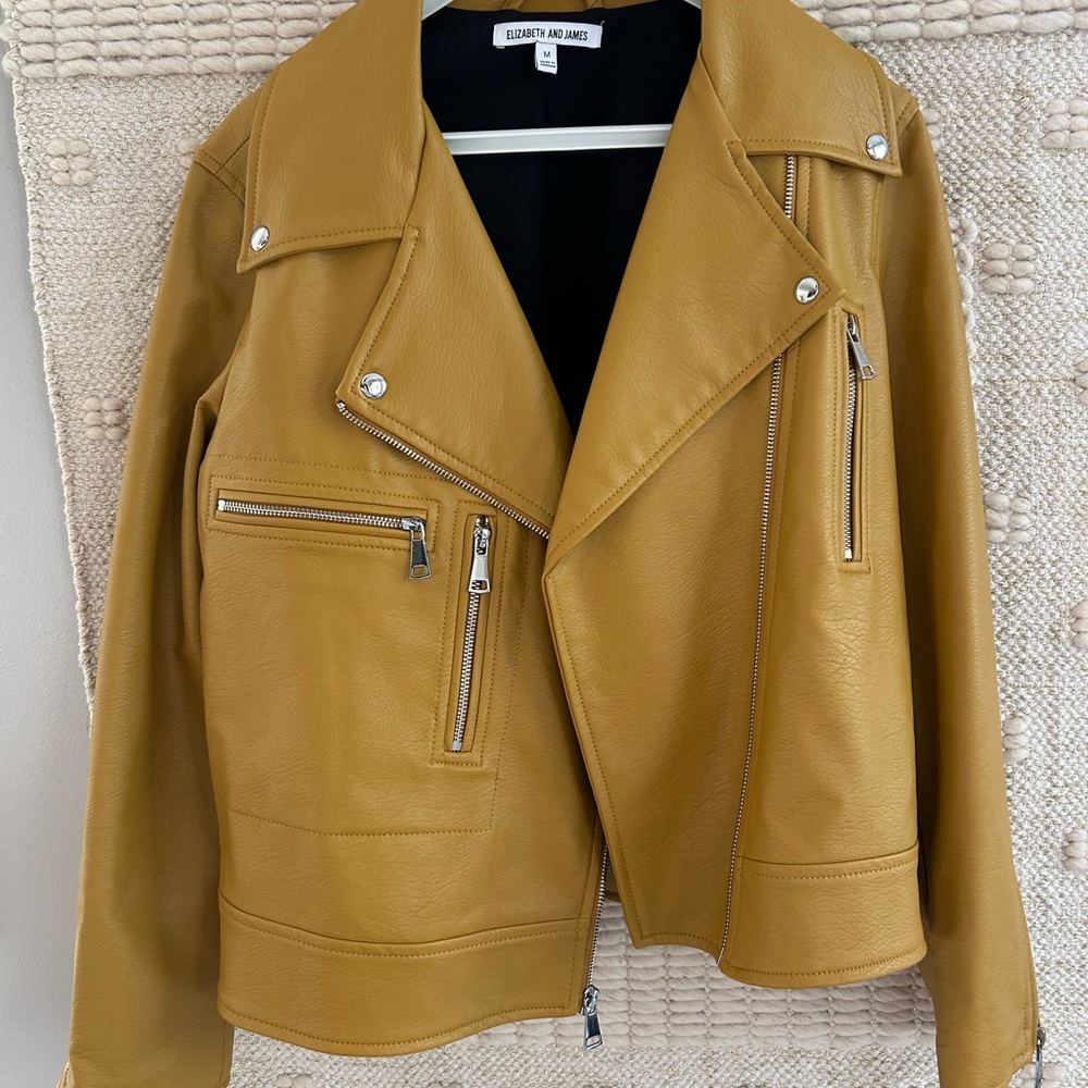 Elizabeth and James Mustard Leather Biker Jacket (Faux Leather)